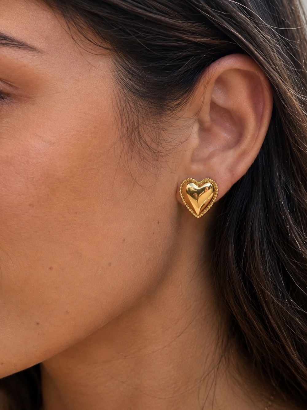 18K Gold Plated Heart Stud Earrings